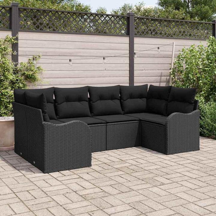 Havesofa Sæt med opbevaring 6 pcs Sort Poly rattan