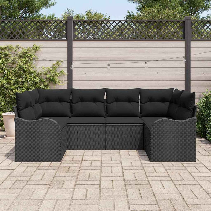 Havesofa Sæt med opbevaring 6 pcs Sort Poly rattan