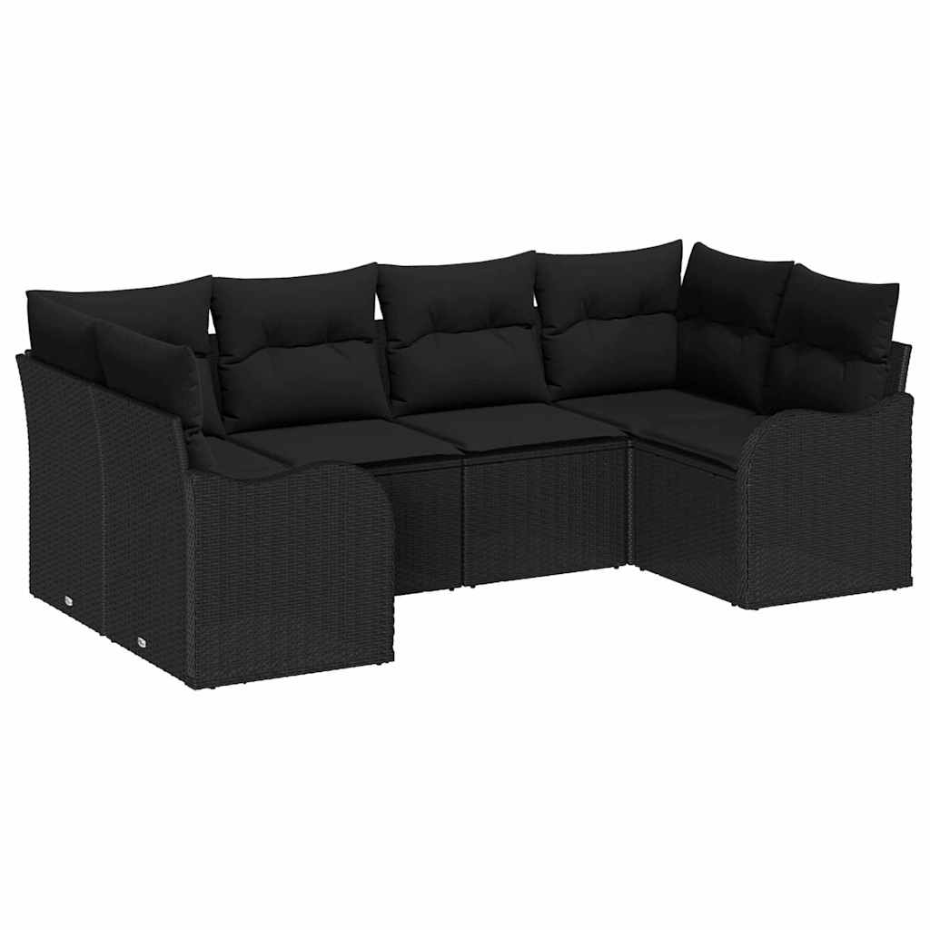 Havesofa Sæt med opbevaring 6 pcs Sort Poly rattan