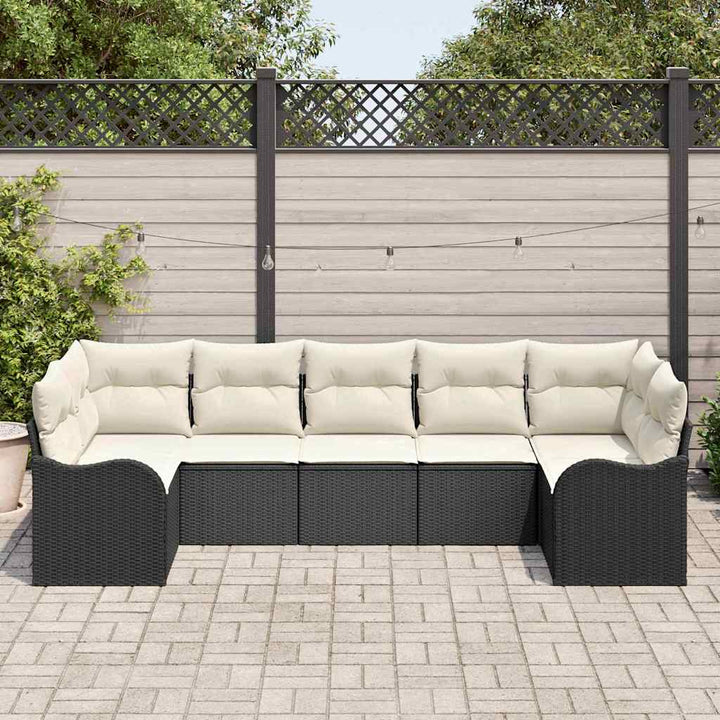 Havesofa Sæt med opbevaring 7 pcs Sort og hvid Poly rattan
