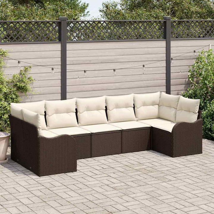 Havesofa Sæt med opbevaring 7 pcs Brun og hvid Poly rattan