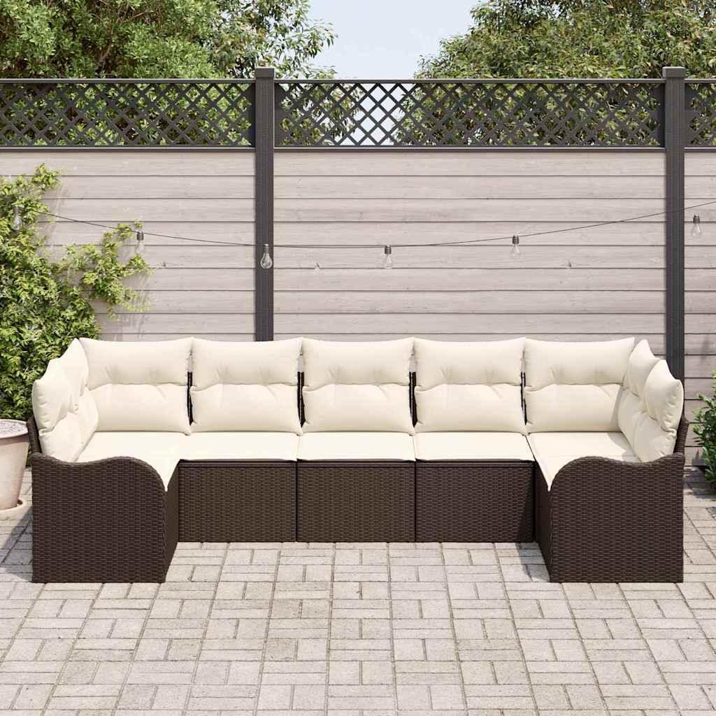 Havesofa Sæt med opbevaring 7 pcs Brun og hvid Poly rattan