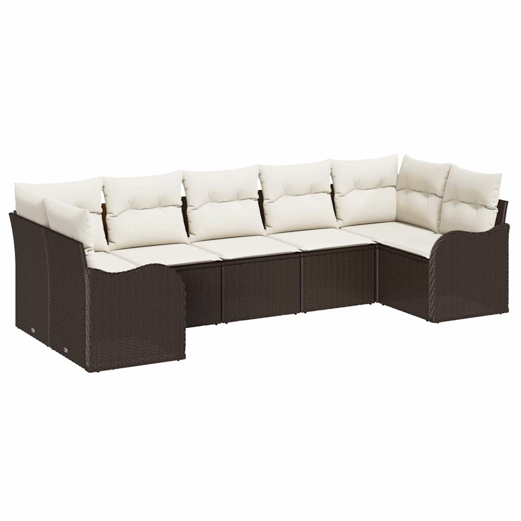 Havesofa Sæt med opbevaring 7 pcs Brun og hvid Poly rattan