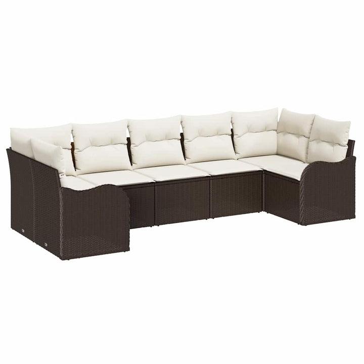 Havesofa Sæt med opbevaring 7 pcs Brun og hvid Poly rattan