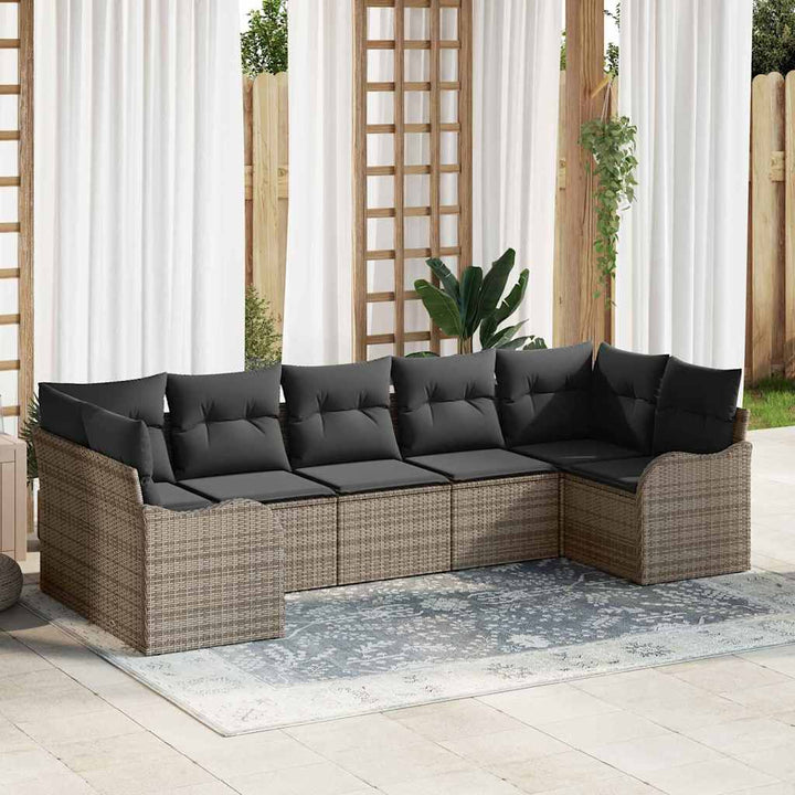 Havesofa Sæt med opbevaring 7 pcs Grå Poly rattan