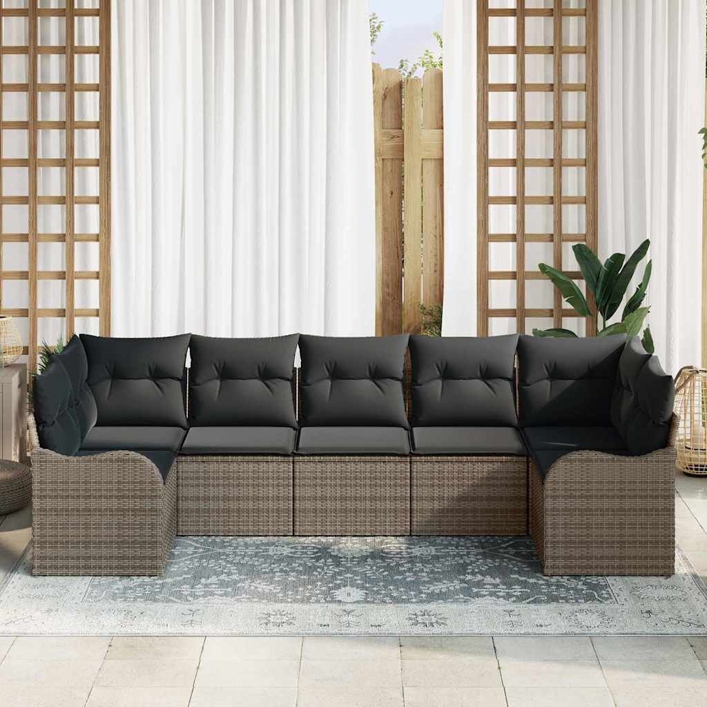Havesofa Sæt med opbevaring 7 pcs Grå Poly rattan