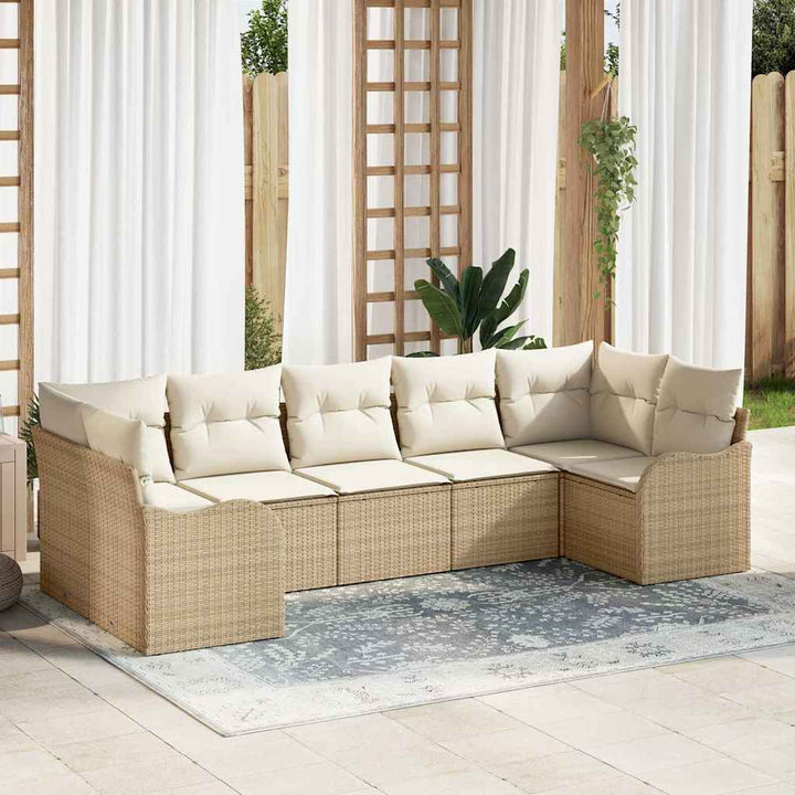 Havesofa Sæt med opbevaring 7 pcs Beige og hvid Poly rattan