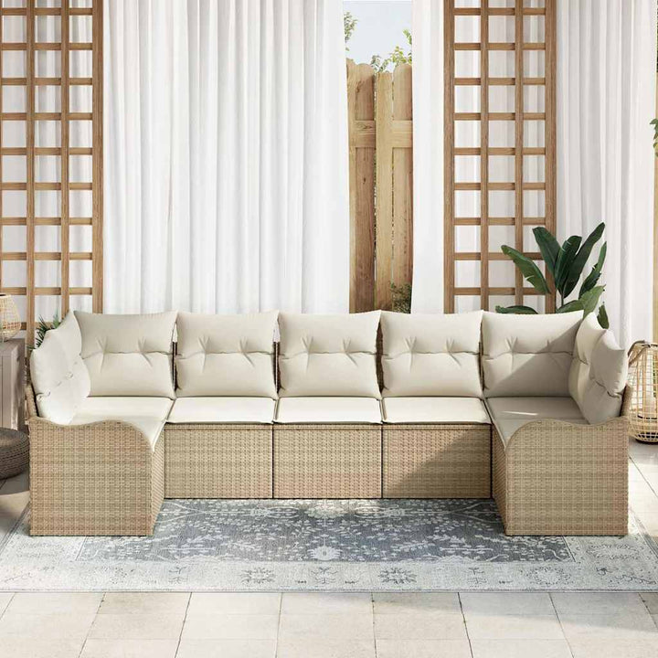 Havesofa Sæt med opbevaring 7 pcs Beige og hvid Poly rattan
