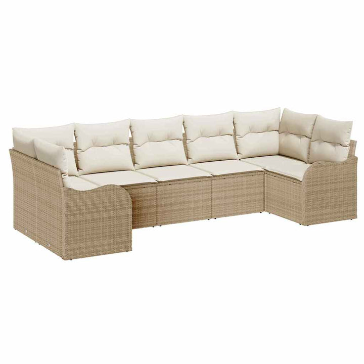 Havesofa Sæt med opbevaring 7 pcs Beige og hvid Poly rattan