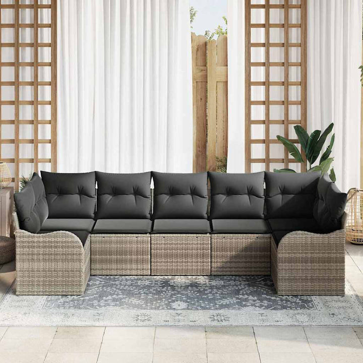 Havesofa Sæt med opbevaring 7 pcs Lysegrå Poly rattan