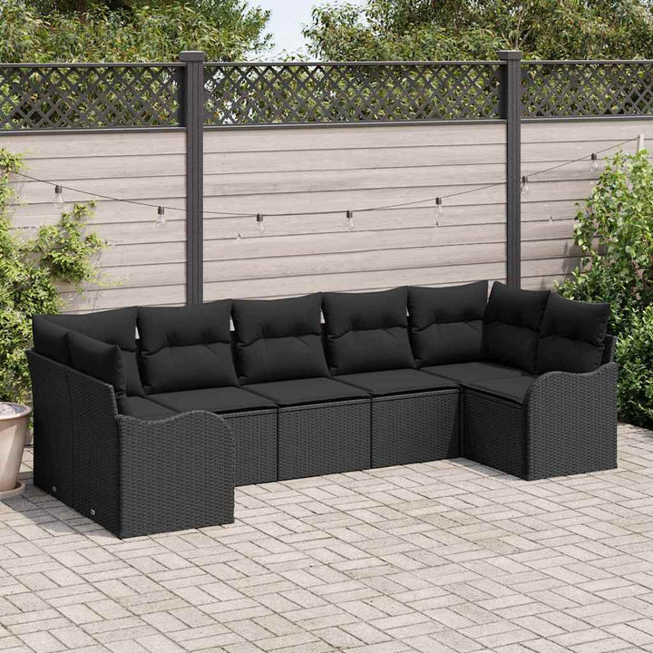 Havesofa Sæt med opbevaring 7 pcs Sort Poly rattan