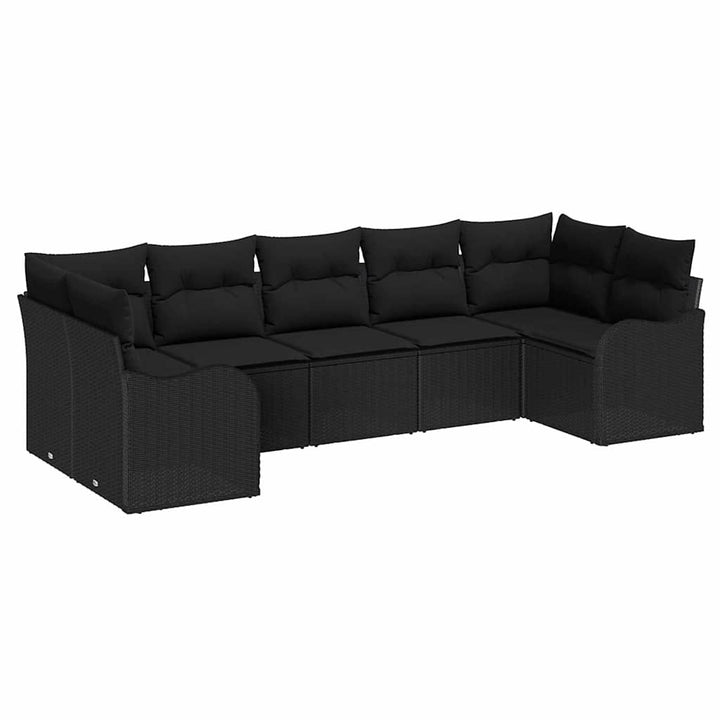 Havesofa Sæt med opbevaring 7 pcs Sort Poly rattan