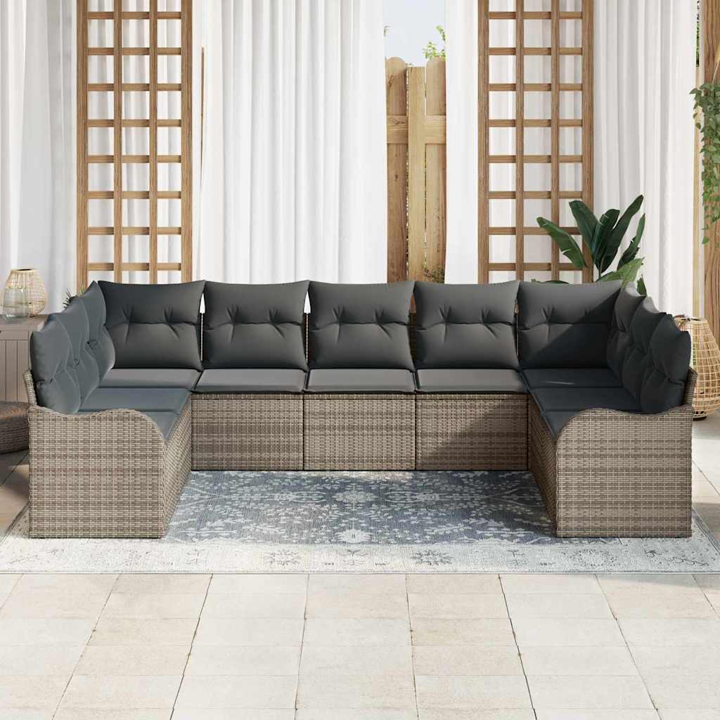 Havesofa Sæt med opbevaring 9 pcs Grå polyrattan