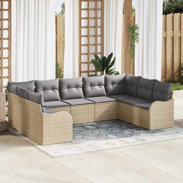 Havesofa Sæt med opbevaring 9 pcs beige og lysegrå polyrattan