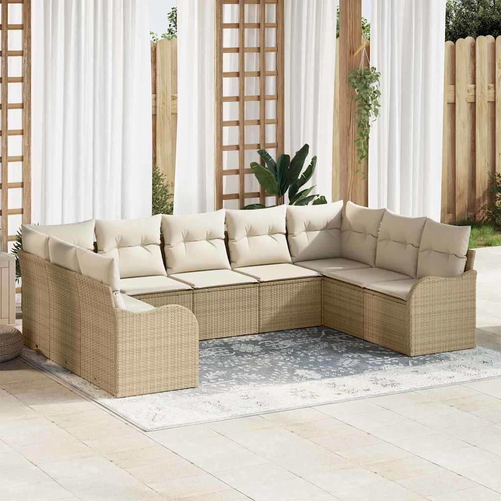Havesofa Sæt 9 stk. Beige og hvid polyrattan