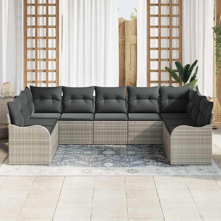 Havesofa Sæt med opbevaring 9 pcs Lysegrå polyrattan