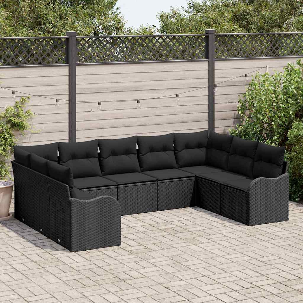 Havesofa Sæt 9 stk. Sort polyrattan