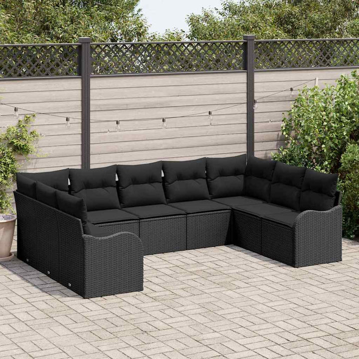 Havesofa Sæt med opbevaring 9 pcs Sort polyrattan
