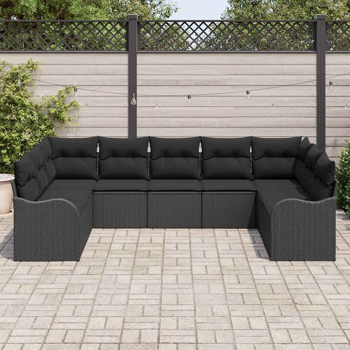 Havesofa Sæt med opbevaring 9 pcs Sort polyrattan