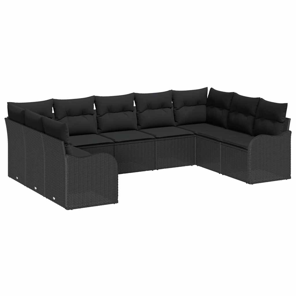Havesofa Sæt med opbevaring 9 pcs Sort polyrattan