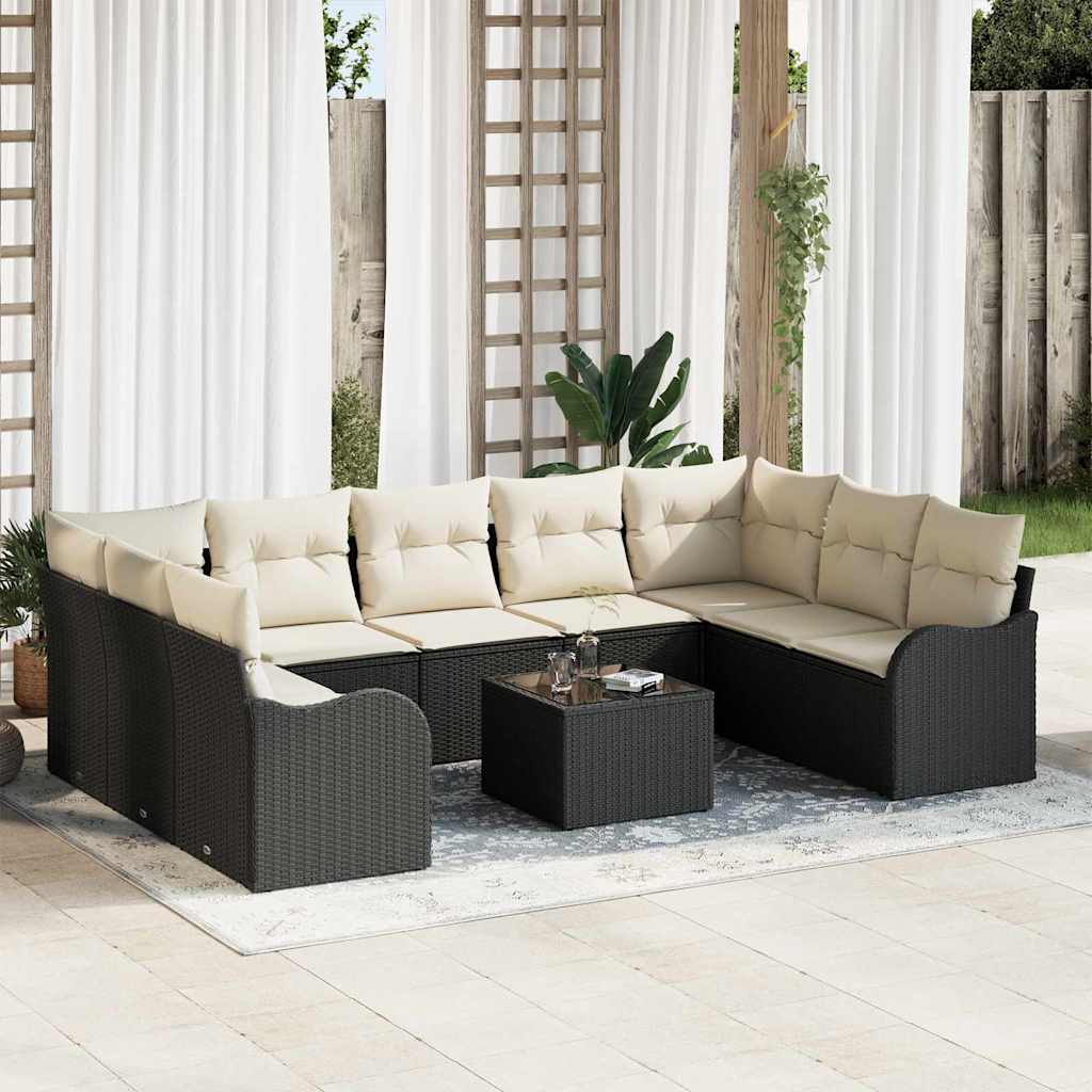 Havesofa Sæt 10 stk. Sort og Hvid polyrattan