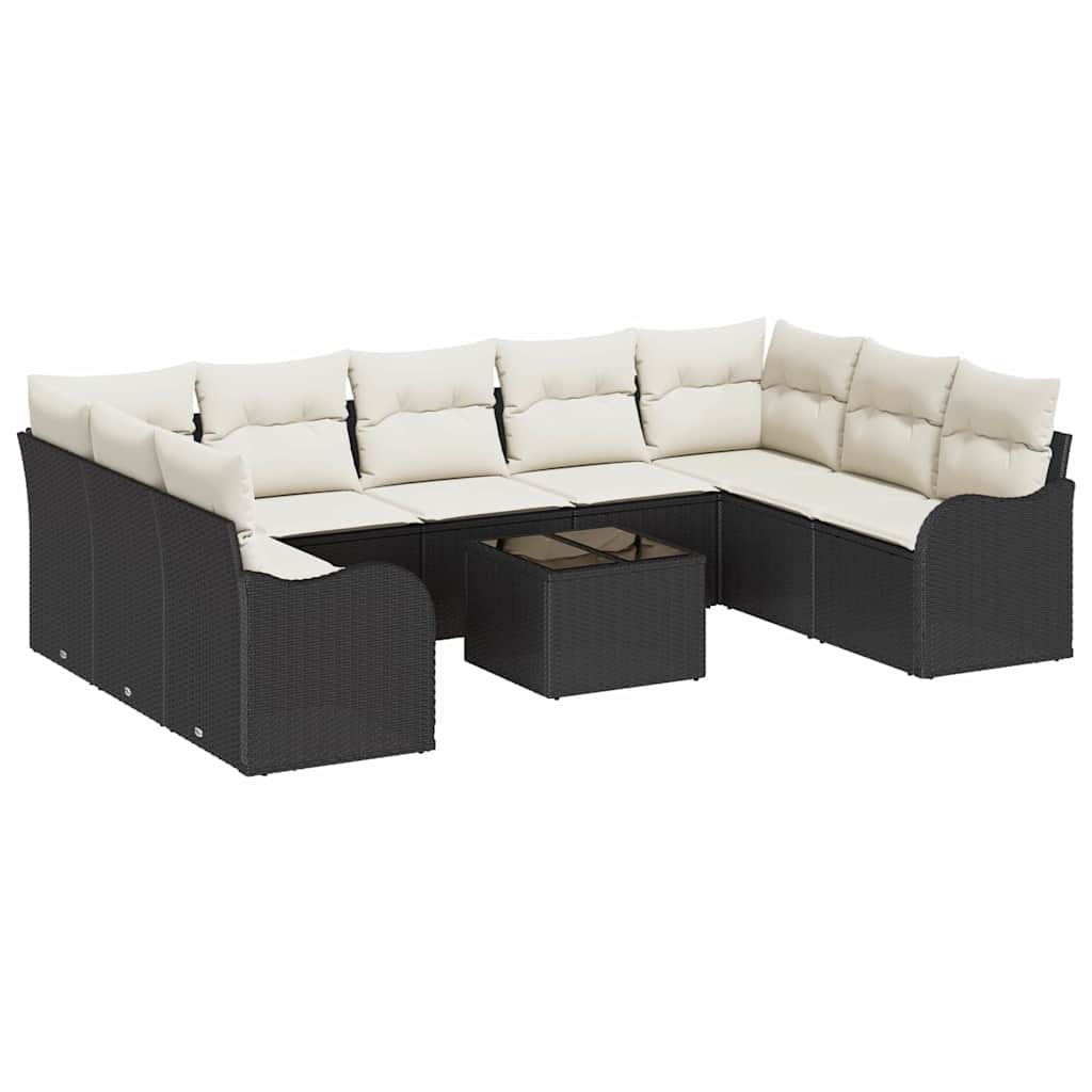 Havesofa Sæt med pude 10 pcs Sort og hvid Poly rattan