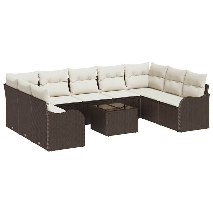 Havesofa Sæt med pude 10 pcs Brun og hvid Poly rattan