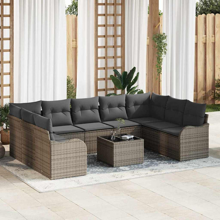 Havesofa Sæt 10 stk. Grå polyrattan