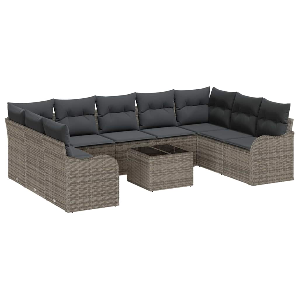 Havesofa Sæt med pude 10 pcs Grå Poly rattan