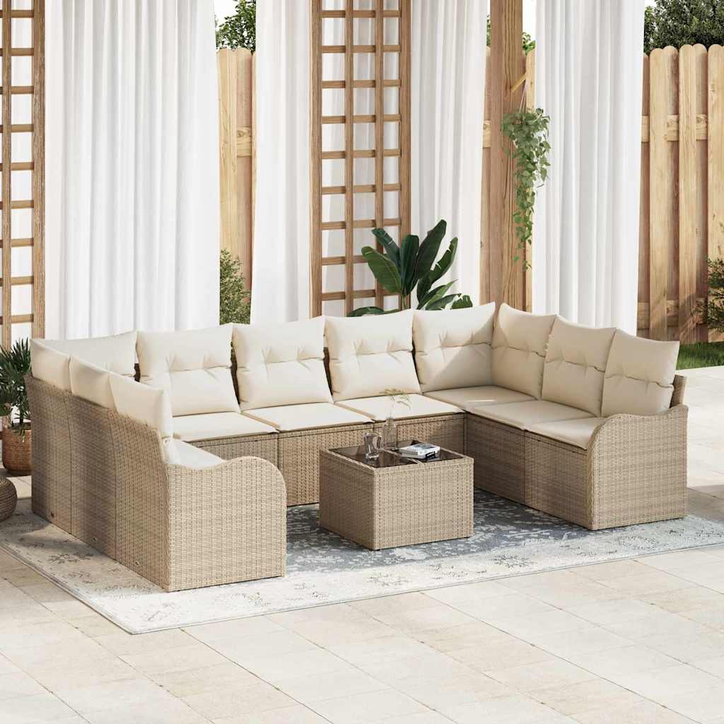 Havesofa Sæt 10 stk. Beige og hvid polyrattan