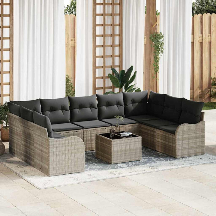 Havesofa Sæt med opbevaring 10 pcs Lysegrå polyrattan