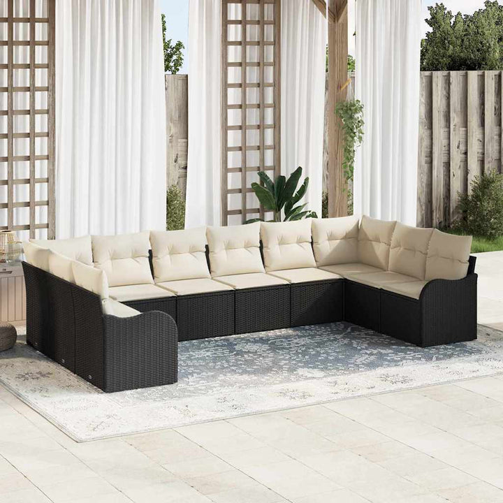 Havesofa Sæt med opbevaring 10 pcs Sort og hvid polyrattan