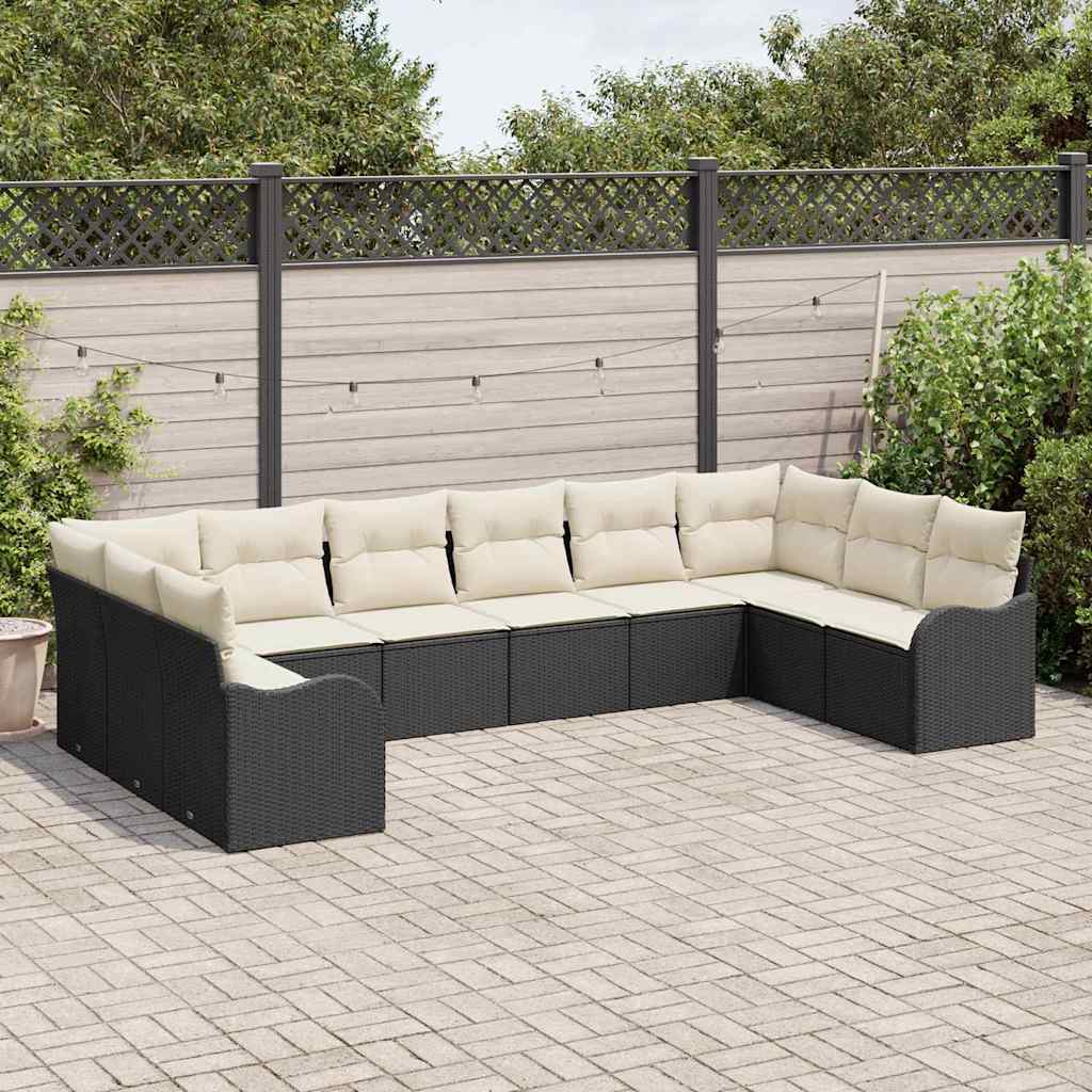 Havesofa Sæt med opbevaring 10 pcs Sort og hvid polyrattan