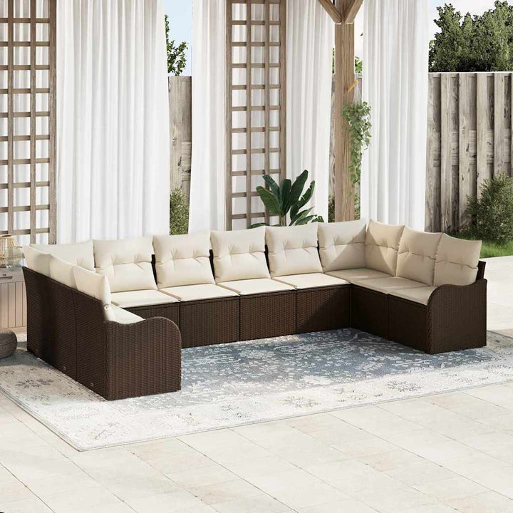 Havesofa Sæt med opbevaring 10 pcs Brun og hvid polyrattan