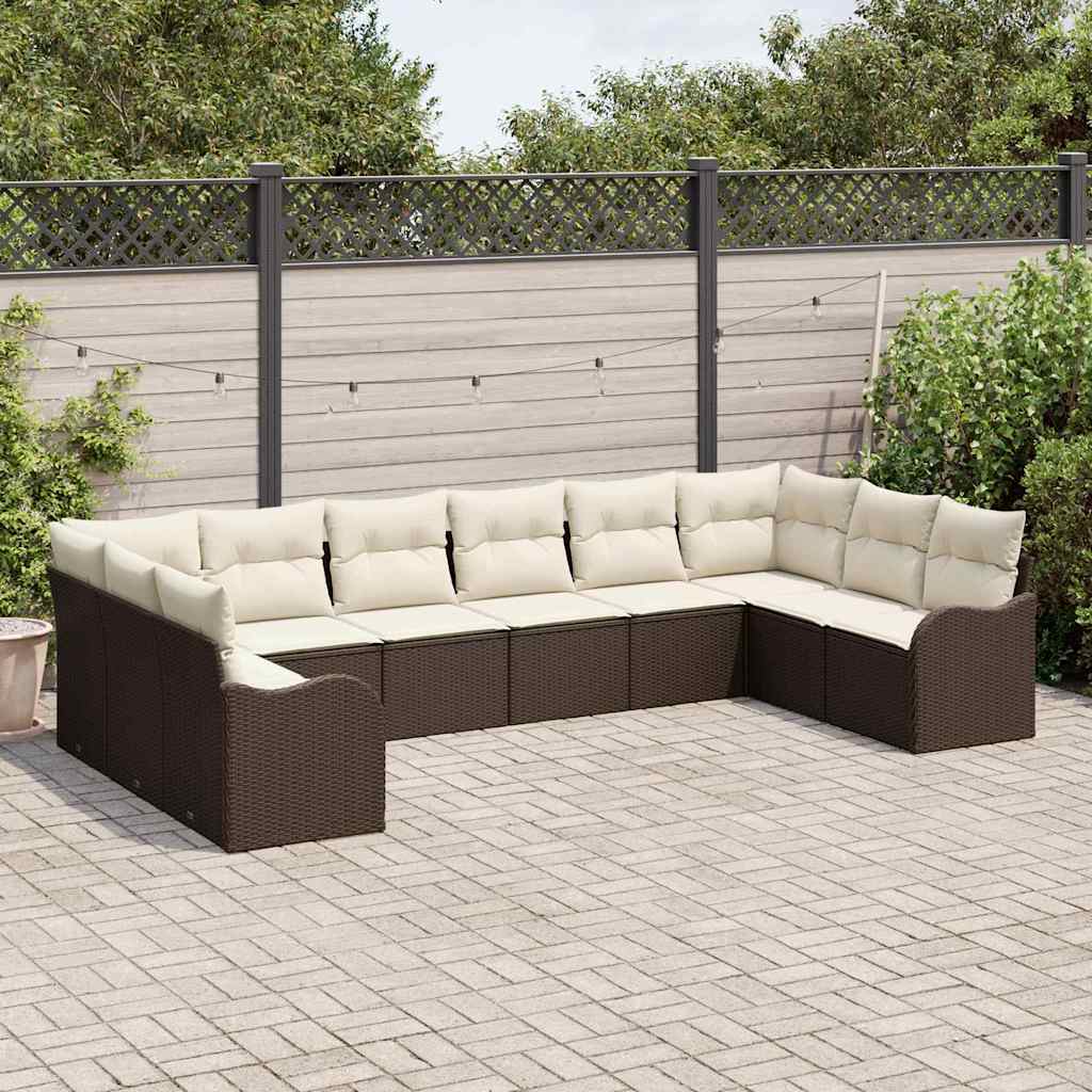 Havesofa Sæt 10 stk. Brun og hvid polyrattan