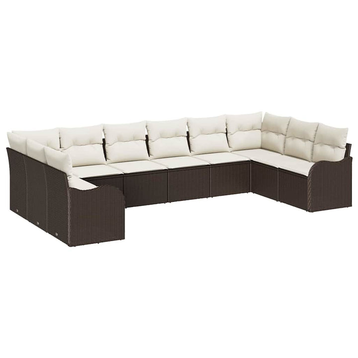 Havesofa Sæt med opbevaring 10 pcs Brun og hvid polyrattan