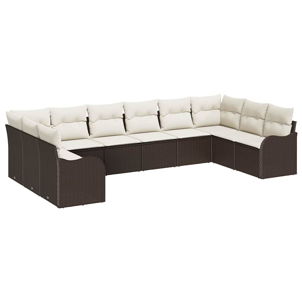 Havesofa Sæt 10 stk. Brun og hvid polyrattan