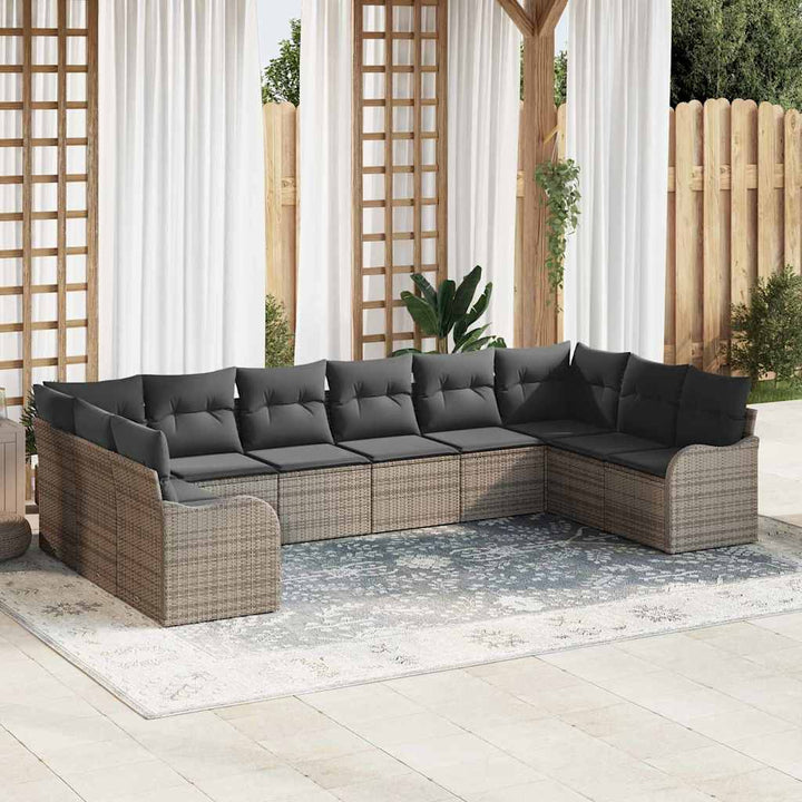 Havesofa Sæt med opbevaring 10 pcs Grå polyrattan