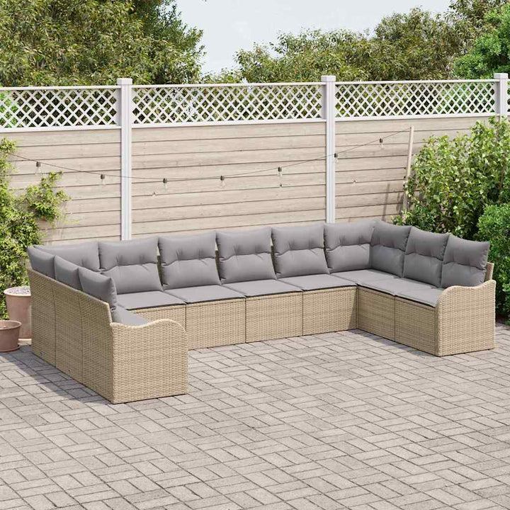 Havesofa Sæt 10 stk. beige og lysegrå polyrattan