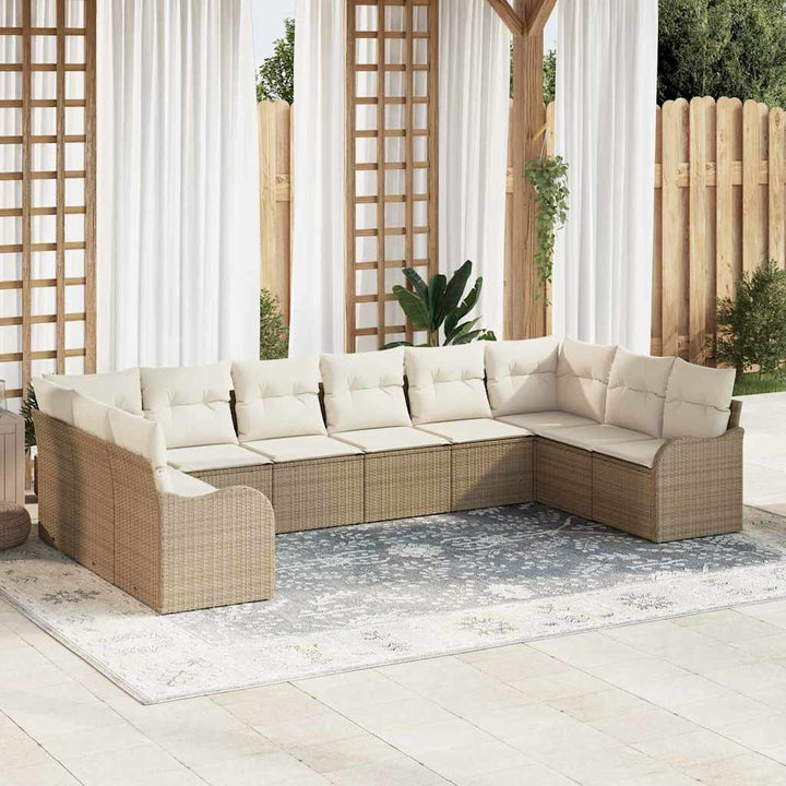 Havesofa Sæt med opbevaring 10 pcs Beige og hvid polyrattan