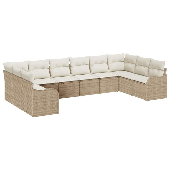 Havesofa Sæt med opbevaring 10 pcs Beige og hvid polyrattan