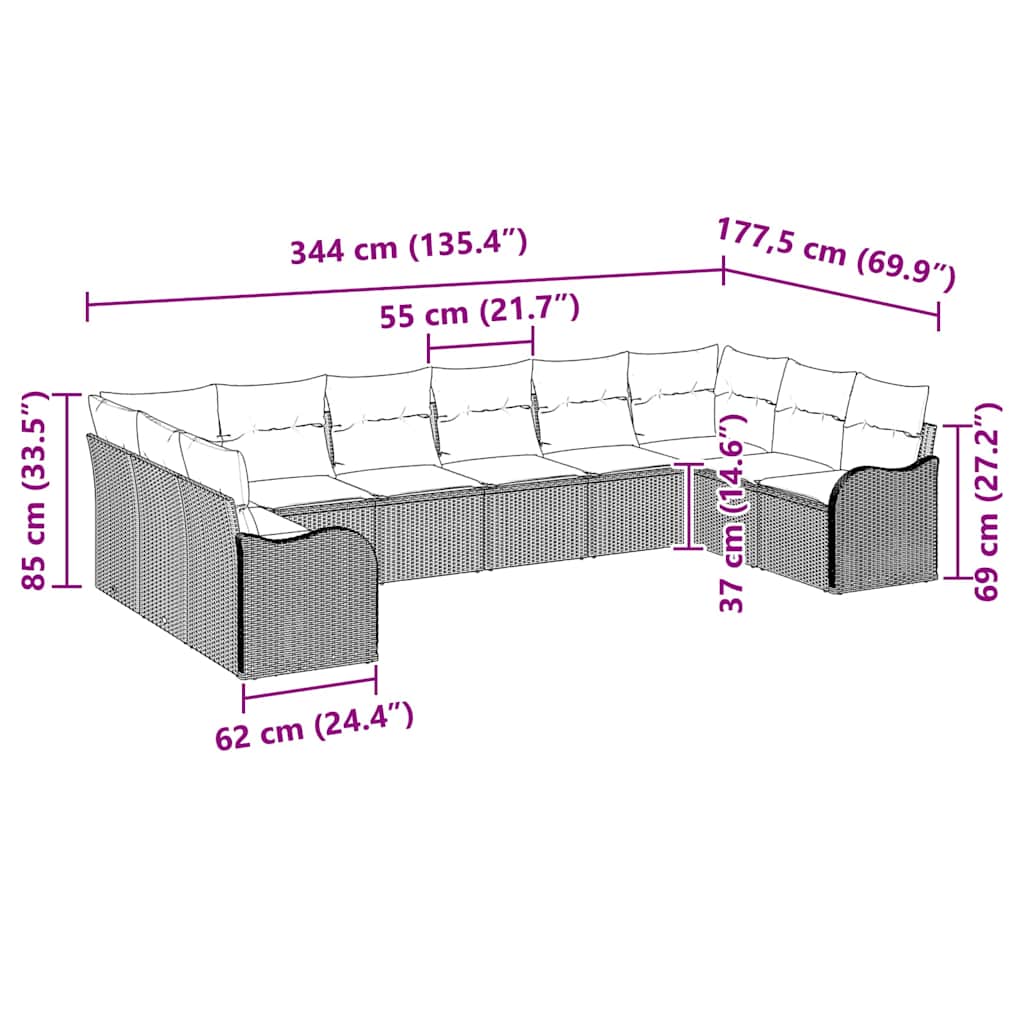 Havesofa Sæt med opbevaring 10 pcs Beige og hvid polyrattan