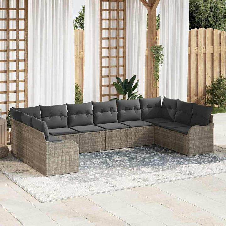 Havesofa Sæt med opbevaring 10 pcs Lysegrå polyrattan