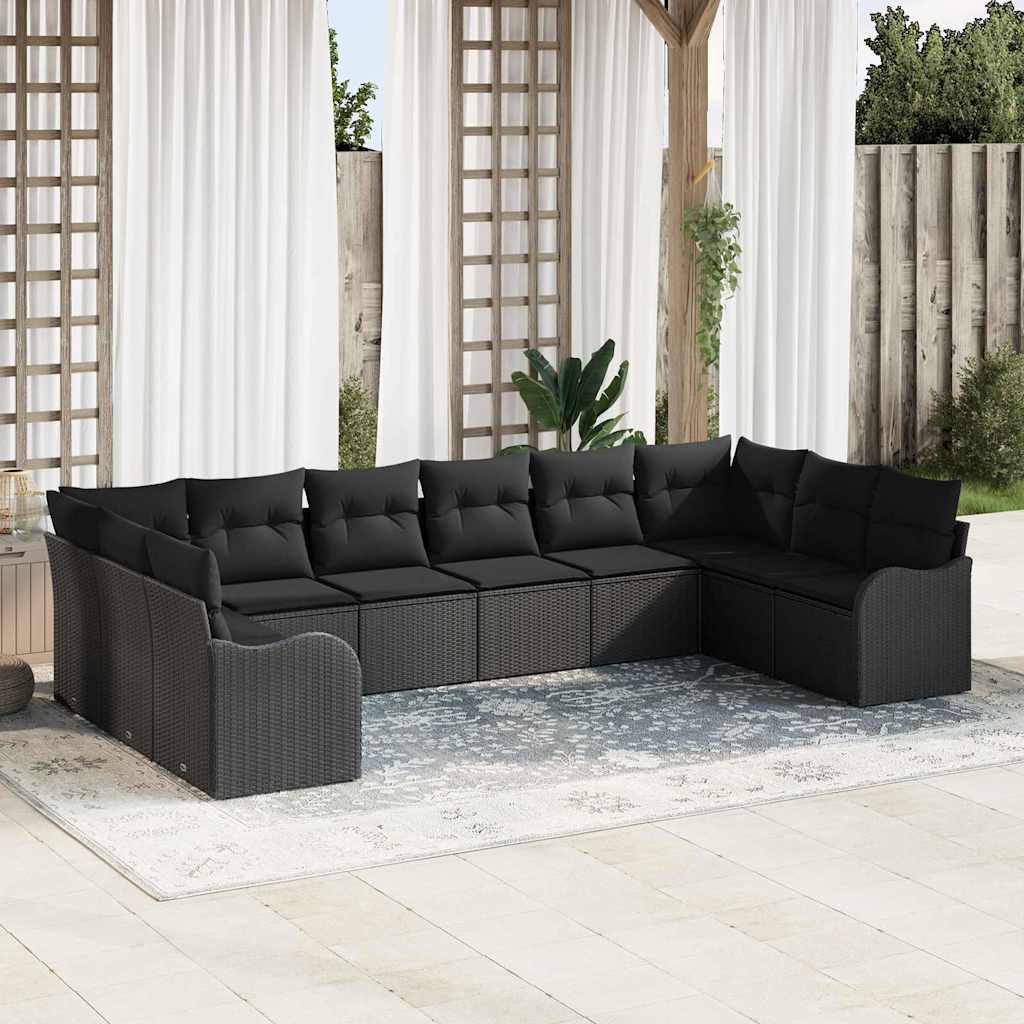Havesofa Sæt 10 stk. Sort polyrattan
