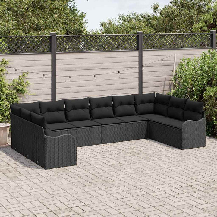 Havesofa Sæt med opbevaring 10 pcs Sort polyrattan