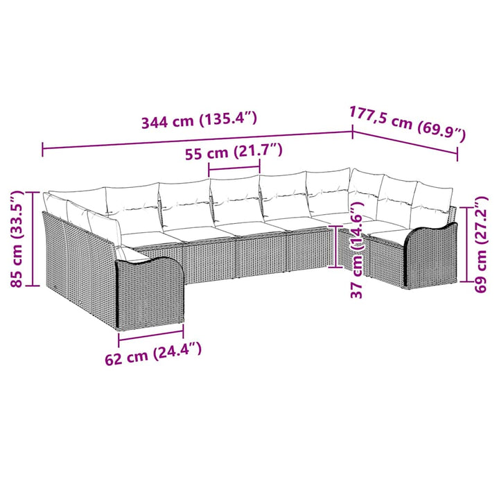 Havesofa Sæt med opbevaring 10 pcs Sort polyrattan