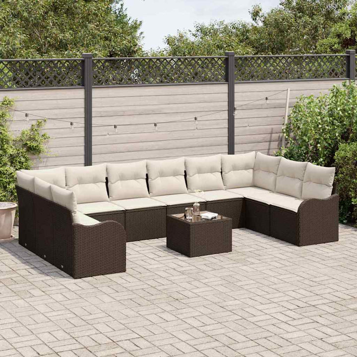 Havesofa Sæt 11 stk. Brun og hvid polyrattan