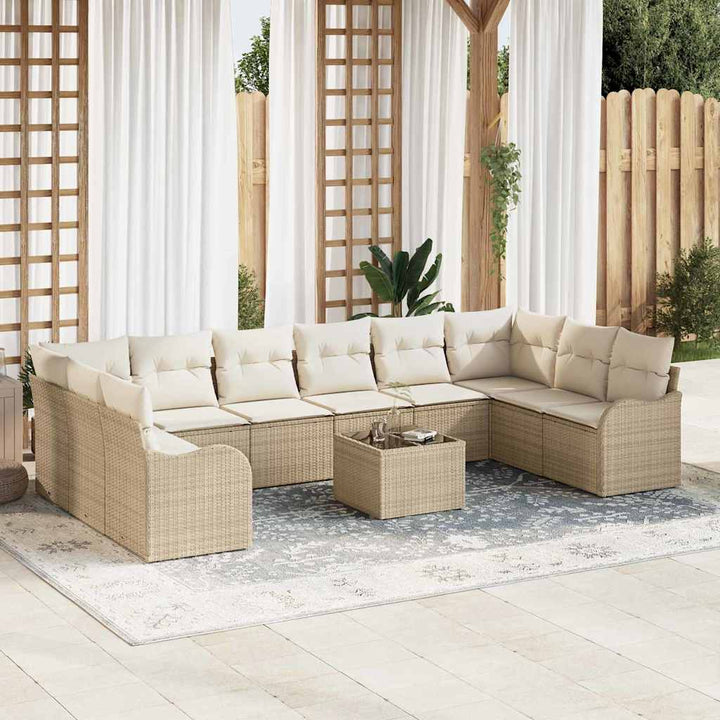 Havesofa Sæt med opbevaring 11 pcs Beige og hvid polyrattan