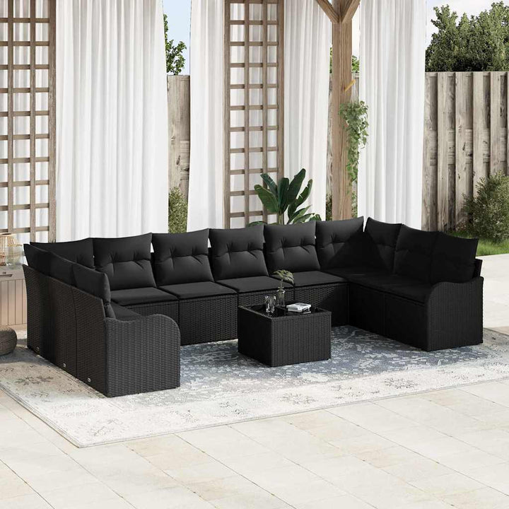Havesofa Sæt med opbevaring 11 pcs Sort polyrattan