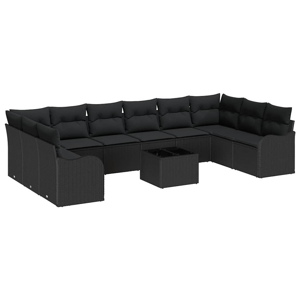Havesofa Sæt med opbevaring 11 pcs Sort polyrattan